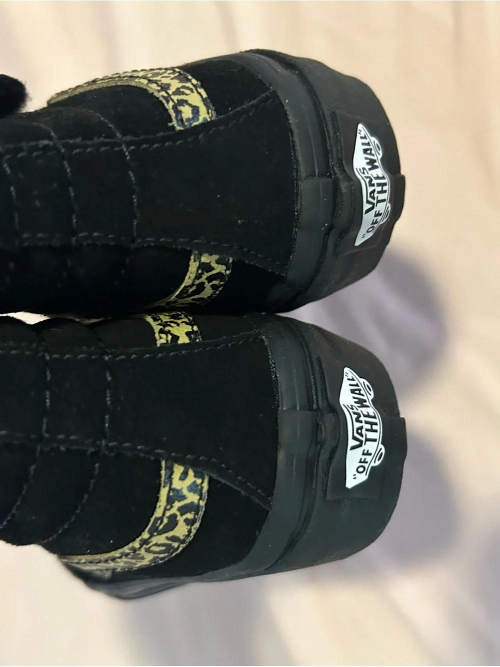Vans Kids Black High-Top Sneakers with Yellow Leopard Accent